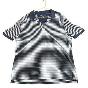 Nautica Blue‎ and White Striped Polo Shirt Classic Fit Short Sleeve Casual 2XL